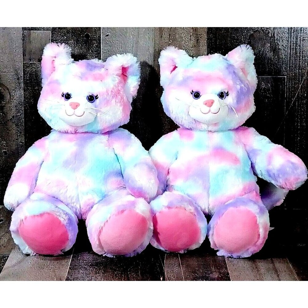 Build-A-Bear Pastel Tie-Dye Meowing Kitty Plush 16" Soft Stuffed Cat Toy